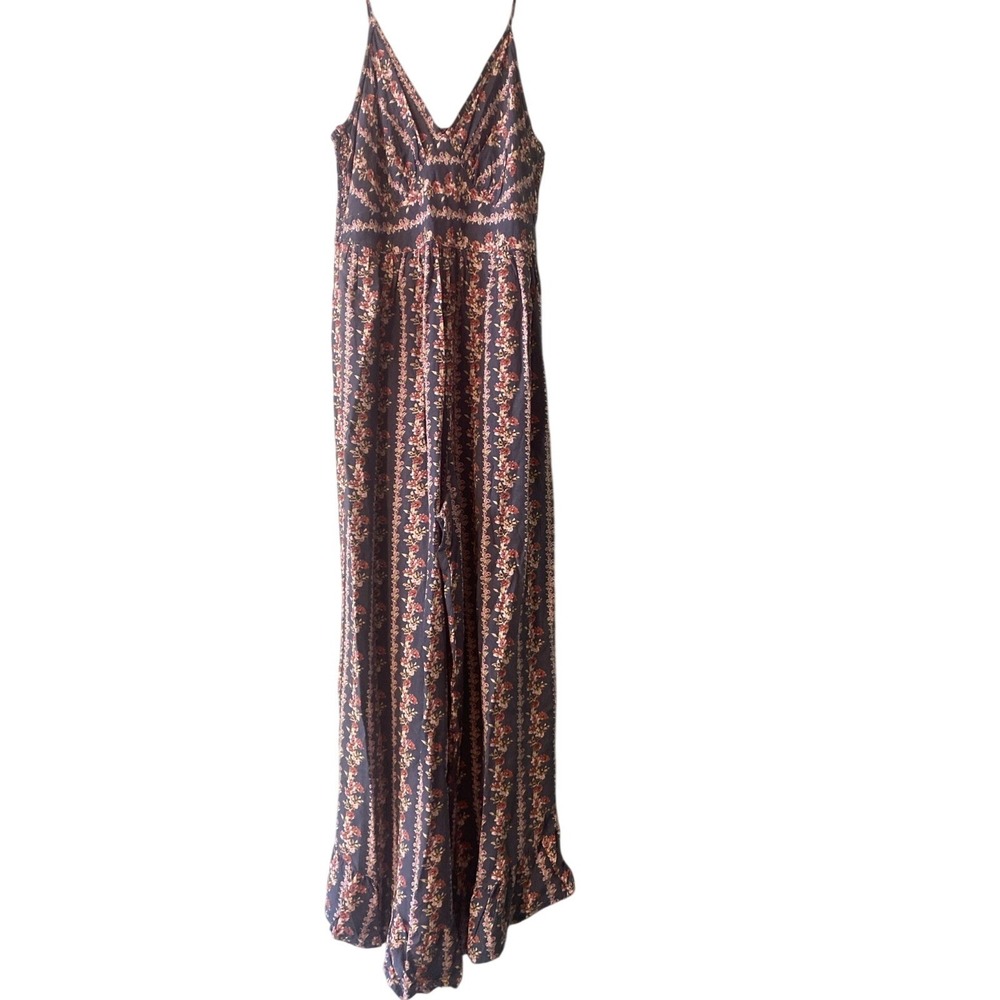 Jessica Simpson Jumpsuit‎ Romper Floral Print Navy Pink Yellow Boho Smocked  M